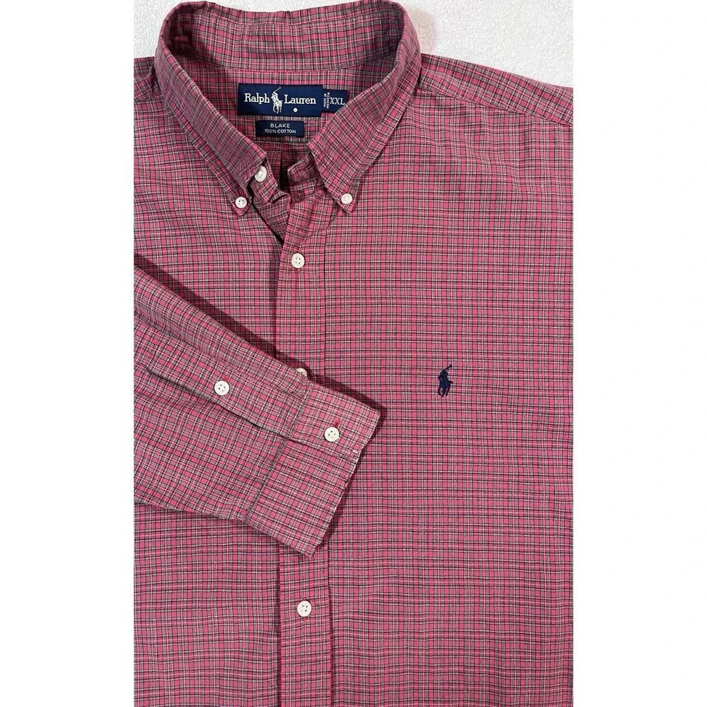 Polo Ralph Lauren Blake Sz XXL‎ Red Green Plaid Navy Pony Long Sleeve Oxford
